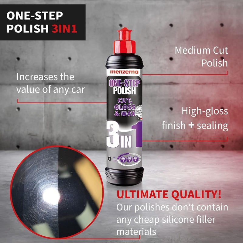 menzerna One-Step Polish 3in1 I Medium Cut Polish with High Gloss Finish & Seal in One I Buffing & Polishing Compound for Car Maintenance I Swirls, Holograms & Scratches I Car Body Repair I 16 fl oz. - Image 1